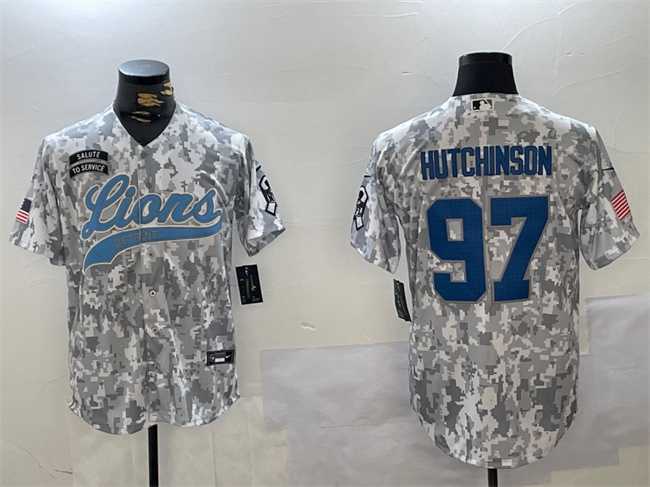 Mens Detroit Lions #97 Aidan Hutchinson 2024 Arctic Camo Salute To Service Stitched Baseball Jersey